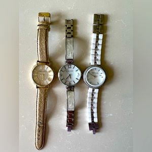 Anne Klein Watch Bundle, 3 watches, white cream and gold